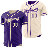 Custom Purple-Cream Reversible Button-Down Baseball Jersey