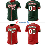 Custom Green White-Red Reversible Button-Down Baseball Jersey