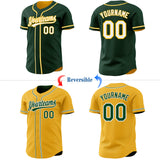 Custom Green White-Gold Reversible Button-Down Baseball Jersey