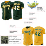 Custom Green White-Gold Reversible Button-Down Baseball Jersey