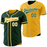 Custom Green White-Gold Reversible Button-Down Baseball Jersey