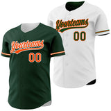 Custom Green Orange-White Reversible Button-Down Baseball Jersey