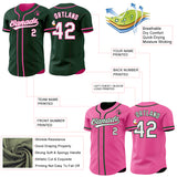 Custom Green White-Pink Reversible Button-Down Baseball Jersey