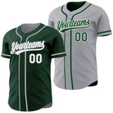 Custom Green White-Gray Reversible Button-Down Baseball Jersey