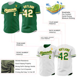 Custom Kelly Green White-Gold Reversible Button-Down Baseball Jersey