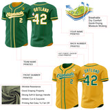 Custom Kelly Green White-Gold Reversible Button-Down Baseball Jersey