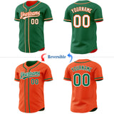 Custom Kelly Green White-Orange Reversible Button-Down Baseball Jersey