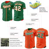 Custom Kelly Green White-Orange Reversible Button-Down Baseball Jersey