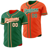 Custom Kelly Green White-Orange Reversible Button-Down Baseball Jersey