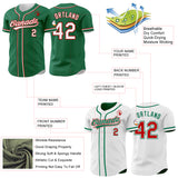 Custom Kelly Green White-Red Reversible Button-Down Baseball Jersey