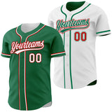 Custom Kelly Green White-Red Reversible Button-Down Baseball Jersey
