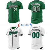 Custom Kelly Green Black-White Reversible Button-Down Baseball Jersey