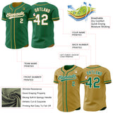 Custom Kelly Green White-Old Gold Reversible Button-Down Baseball Jersey