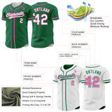 Custom Kelly Green White-Pink Reversible Button-Down Baseball Jersey