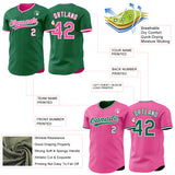 Custom Kelly Green Pink-White Reversible Button-Down Baseball Jersey