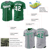 Custom Kelly Green White-Gray Reversible Button-Down Baseball Jersey
