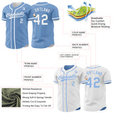 Custom Light Blue-White Reversible Button-Down Baseball Jersey