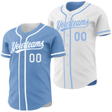 Custom Light Blue-White Reversible Button-Down Baseball Jersey