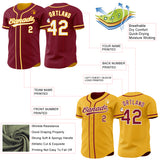 Custom Crimson White-Gold Reversible Button-Down Baseball Jersey