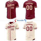 Custom Crimson-Cream Reversible Button-Down Baseball Jersey