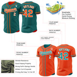 Custom Teal Orange-White Reversible Button-Down Baseball Jersey