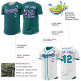 Custom Teal Purple-White Reversible Button-Down Baseball Jersey