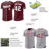 Custom Burgundy White-Gray Reversible Button-Down Baseball Jersey