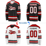 Custom Black White-Red Reversible Double Side Hockey Jersey