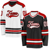 Custom Black White-Red Reversible Double Side Hockey Jersey