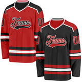 Custom Black Red-White Reversible Double Side Hockey Jersey