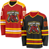 Custom Black Red-Gold Reversible Double Side Hockey Jersey