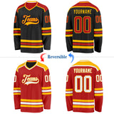 Custom Black Red-Gold Reversible Double Side Hockey Jersey