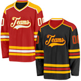 Custom Black Red-Gold Reversible Double Side Hockey Jersey