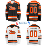 Custom Black Orange-White Reversible Double Side Hockey Jersey