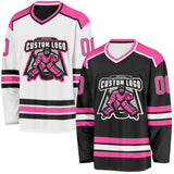 Custom Black Pink-White Reversible Double Side Hockey Jersey