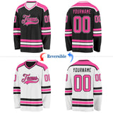 Custom Black Pink-White Reversible Double Side Hockey Jersey