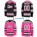 Custom Black White-Pink Reversible Double Side Hockey Jersey