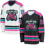 Custom Black Pink-Teal Reversible Double Side Hockey Jersey