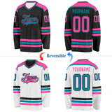 Custom Black Pink-Teal Reversible Double Side Hockey Jersey
