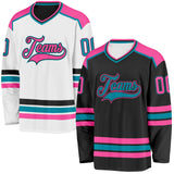 Custom Black Pink-Teal Reversible Double Side Hockey Jersey