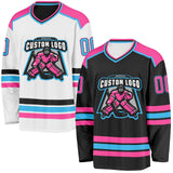 Custom Black Pink-Sky Blue Reversible Double Side Hockey Jersey