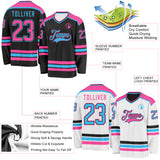 Custom Black Pink-Sky Blue Reversible Double Side Hockey Jersey