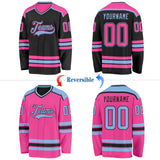 Custom Black Pink-Light Blue Reversible Double Side Hockey Jersey