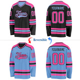Custom Black Pink-Light Blue Reversible Double Side Hockey Jersey