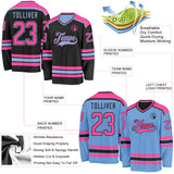 Custom Black Pink-Light Blue Reversible Double Side Hockey Jersey