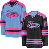 Custom Black Pink-Light Blue Reversible Double Side Hockey Jersey