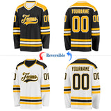 Custom Black Gold-White Reversible Double Side Hockey Jersey