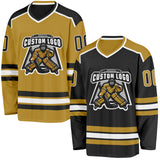 Custom Black Old Gold-White Reversible Double Side Hockey Jersey