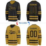 Custom Black-Old Gold Reversible Double Side Hockey Jersey
