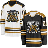 Custom Black White-Old Gold Reversible Double Side Hockey Jersey